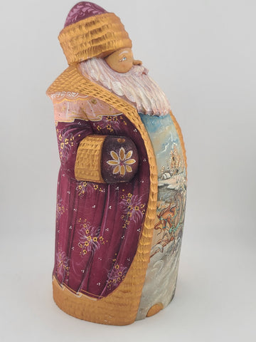 Ded Moroz Russian Hand Carved Wooden Santa Figurine Sergiyev Posad. Fluorescent.