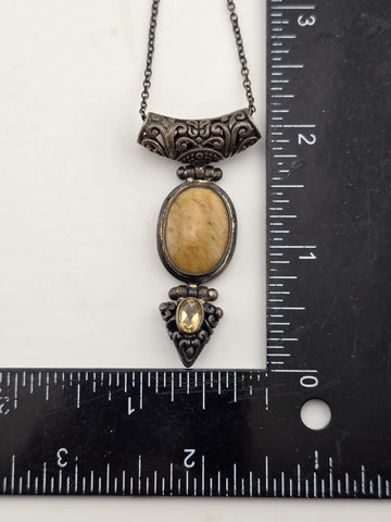 South America Artisan 925 Sterling Silver Jasper Citrine Hinged Pendant Necklace