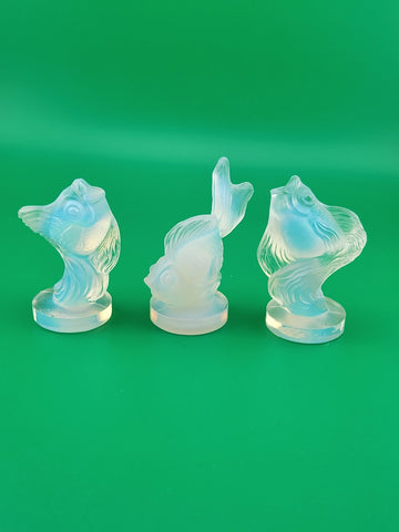 Set Of 3 SABINO Poisson Capelan Fish Opalescent Glass Art Deco Stamped Koi Fish