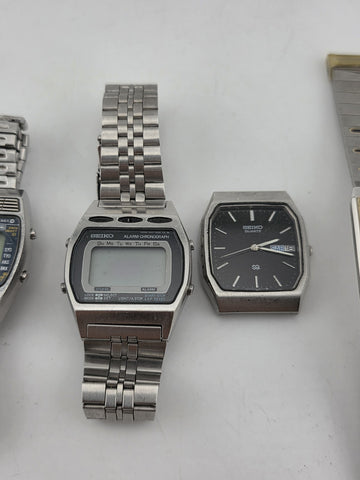 Rare Vtg Seiko Lot Of 5 Collector World Digital Timer Alarm Quartz Watches Read