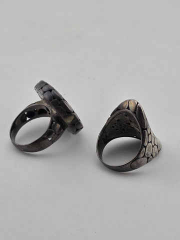Pair Of Chunky 925 Artisian Sterling Silver, handmade Pebble Style Rings.