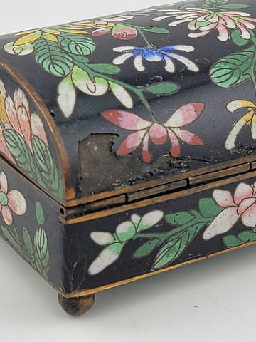 Rare Antique Chinese Cloisonne Enamel Inlaid Small Trinket, Jewelry Box.