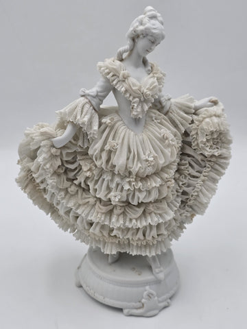 Large Jacqueline Porcelain Lace Figurine Victorian Lady Dresden Style Lace Dress