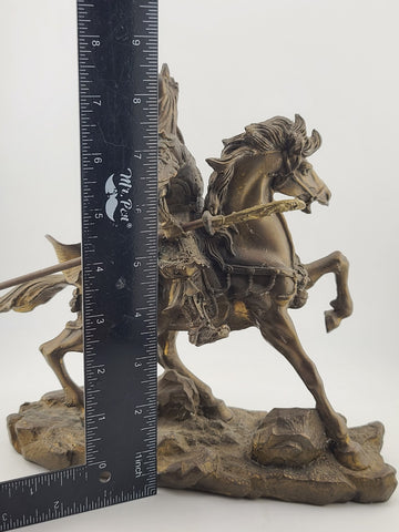 Antique 9" Chinese Ancient Bronze Guan Gong Yu Warrior God Ride Horse Statue