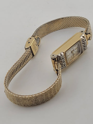 Vintage Woman 10kt Solid Rose Gold Elgin 17 Jewels Swiss Made Watch W 8 Diamonds