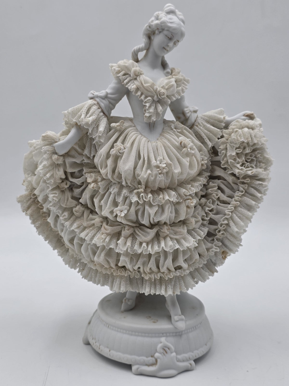 Large Jacqueline Porcelain Lace Figurine Victorian Lady Dresden Style Lace Dress