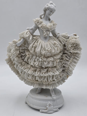 Large Jacqueline Porcelain Lace Figurine Victorian Lady Dresden Style Lace Dress