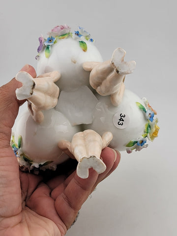 Antique Dresden Germany Porcelain Floral 3 Little Bowls w Figural Cherub Putti.