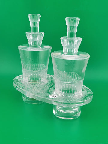 Rare Antique Lalique Crystal "Bourgueil" Oil & Vinegar Cruet Set. Excellent Cond