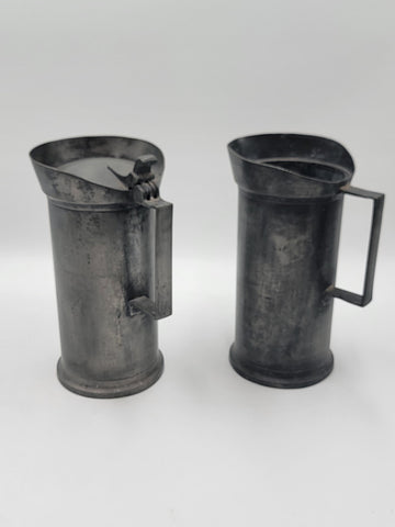 Antique Set Of 2 1840's Dutch Pewter Flagon Tudorrose KAN LITRE Touchmarks 10 In