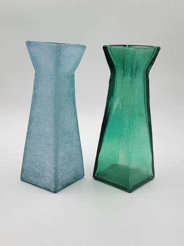2 Cool Vidrios San Miguel Handmade Spain Recycled Glass Sea Green Textured Vases