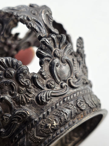 Rare Antique Spanish Colonial Silver Santo Madonna Crown Rare Cross Orb 19th C