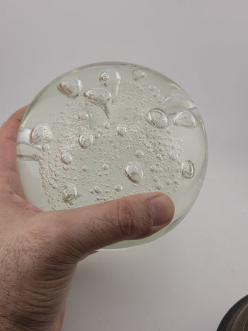 Antique Empire Revival Bronze Sphinx Jardiniere Stand on Marble Base W Glass Orb