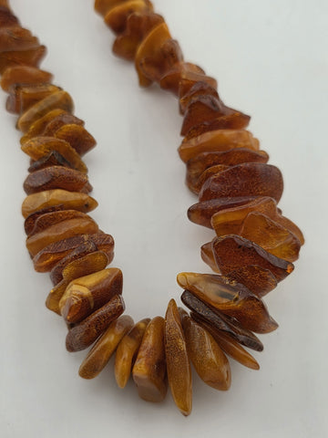 Vintage Genuine Baltic Cognac Amber Chunky Bead Necklace Long 26" Graduated.