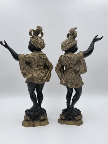 Antique Moorish Blackamoor Figural Cast Bronze Single Candle Holder 15 1/2" tall