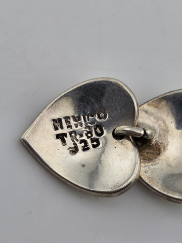 Rare Antique Taxco TR-60 Mexico Sterling Silver Triple Heart Earrings
