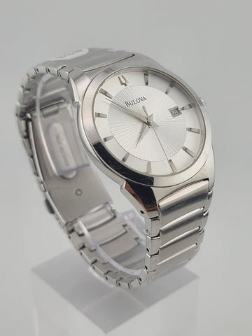 Bulova Mens Watch 96B015 Quartz Silver Dial Date Stainless Steel 38mm. New Batt.