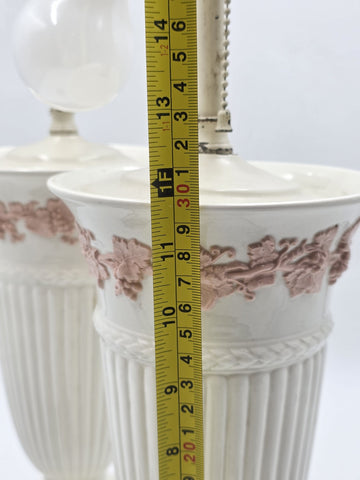 Pair Wedgwood Queensware Jasperware Cream Pink Grapevine Relief Table Lamps 24"