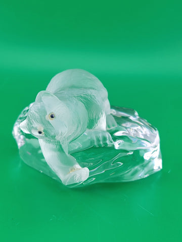 Faberge Crystal Polar Bear Signed Igor Carl Faberge Made in France. Missing Fish