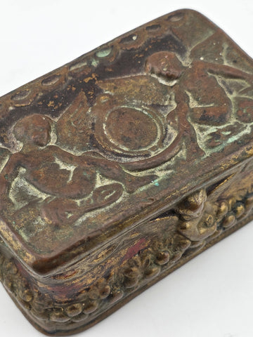 Antique Victorian Cherub Dresser Box – Composition Plaster Faux Bronze c1900