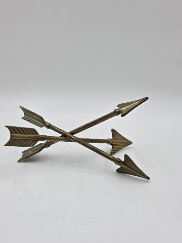 Pair Of Vintage Rustic Metal 3 Arrows Bookends Gold Tone.