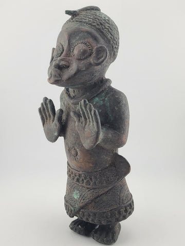 Vintage 1940's African Bronze Figure Rare Benin Style Tribal Bronze Sculpture 9”