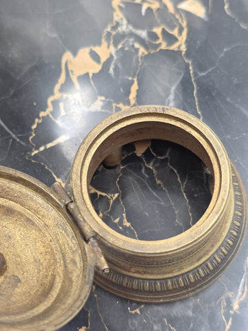 1920 Art Deco Brass Barrel Desk Lamp on Portoro Marble Base Dual Brass Inkwells