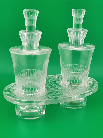 Rare Antique Lalique Crystal "Bourgueil" Oil & Vinegar Cruet Set. Excellent Cond