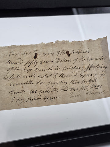 Ultra Rare 1798 Enoch Whipple Signed Church Receipt Salisbury MA Pulpit Payment