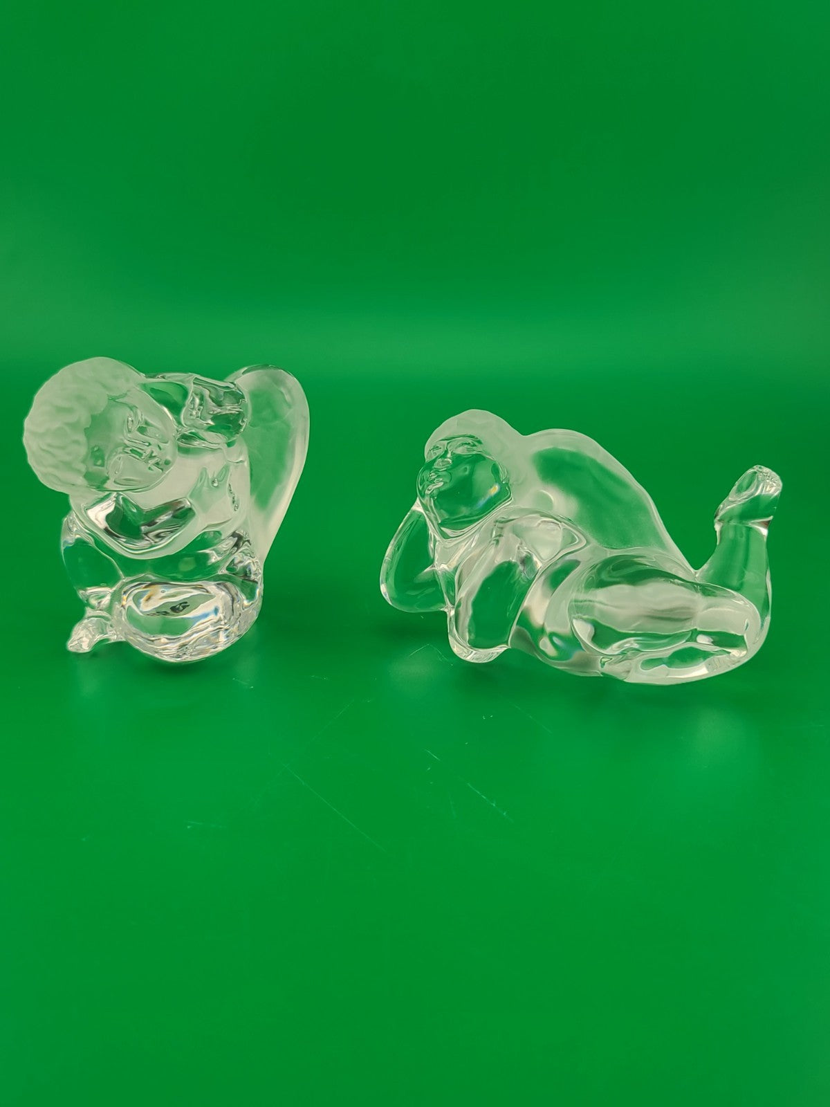 Pair Of Vintage Daum France Crystal Cherubs Angels Signed. Mint Condition Signed