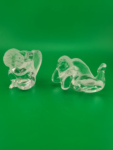 Pair Of Vintage Daum France Crystal Cherubs Angels Signed. Mint Condition Signed