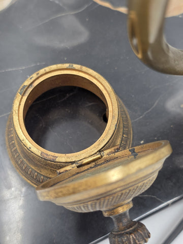 1920 Art Deco Brass Barrel Desk Lamp on Portoro Marble Base Dual Brass Inkwells