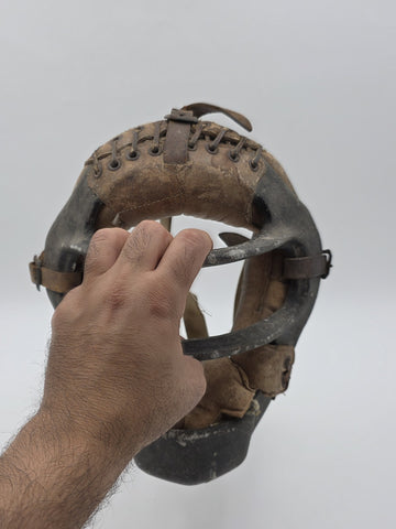 Rare Antique C 1920's Cast Iron & Leather Baseball Catcher Umpire Face Mask