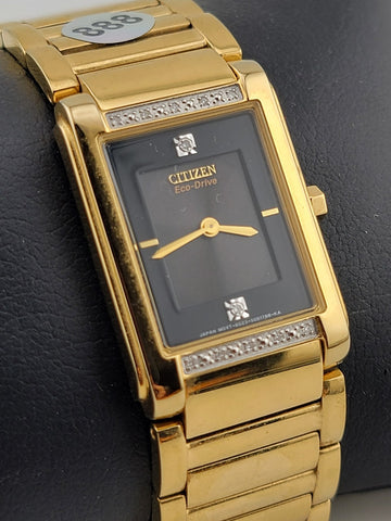 Vintage Citizen Women's EW9342-54E Eco-Drive Gold-Tone Diamond Watch #155. Works