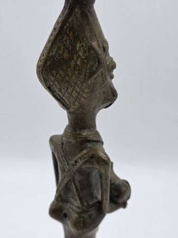 Vintage 1950's West African Bronze Ritual Staff Mother & Child Figural Sculpture