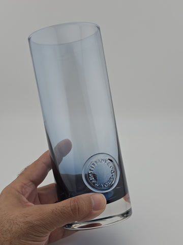 Rare Tiffany & Co Blue Lead Crystal Cylinder Vase England Applied Medallion 8"
