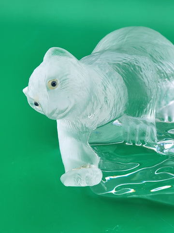 Faberge Crystal Polar Bear Signed Igor Carl Faberge Made in France. Missing Fish