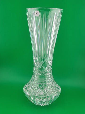 Vtg 1970's Waterford Crystal Giftware 10" Flower Vase Criss Cross Vertical Cut