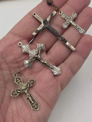 Vintage Catholic Crucifix Cross Pendant Lot of 4 Italy Pope John Paul II Rosary