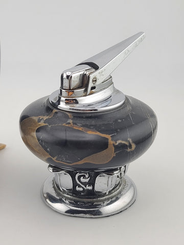 Pair Ronson Mid Century Marble Table Lighter England USA Atomic Barware Untested