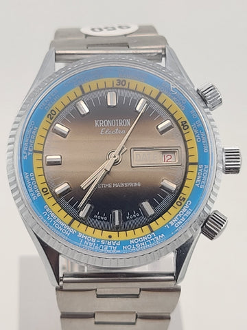 Vintage 42mm Kronoton Electra Men’s Watch working Lifetime Mainspring Date world