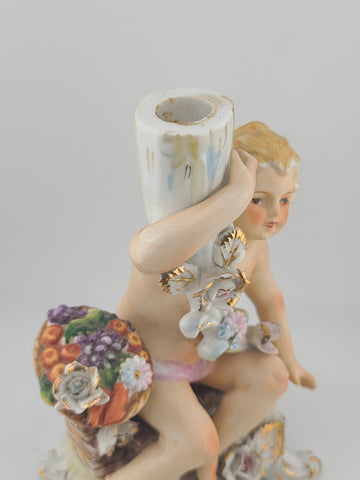 Early 20th C Italian OM Porcelain Cherub Figural 3-Light Candelabra Rococo Style