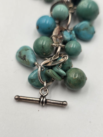 Vtg Sterling Silver 925 Turquoise Cluster Charm Bracelet Artisan Southwest 8"