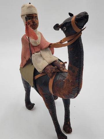 Rare Set Of 3 Antique Handmade Leather Camels W Saddles Nativity. Circa 1910.