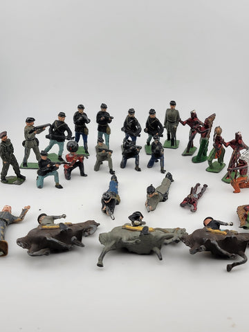Large Lot Of Antique Britains Detailed Civil War/ Indian Toy soldiers lead metal