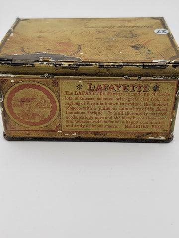 LAFAYETTE TOBACCO TIN MIXTURE HINGED LID MARBURG BROS BALTIMORE MD VINTAGE