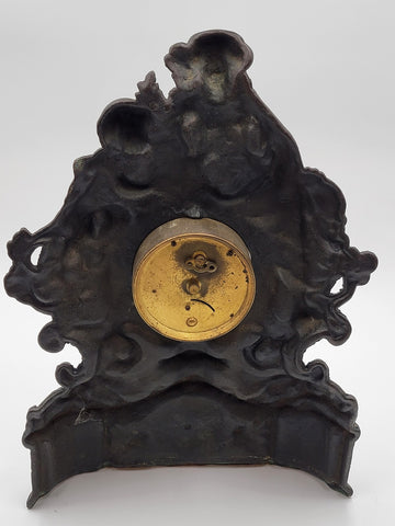 Working Large 18" Antique Cast Iron & Copper Mantle Clock Cherubs & Harps c.1906