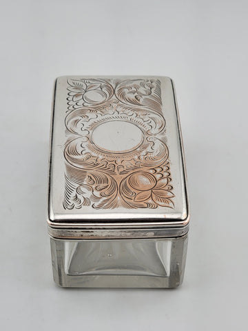 Antique C 1830's Victorian Silver Plate & Cut Glass Vanity Box / Soap Holder.