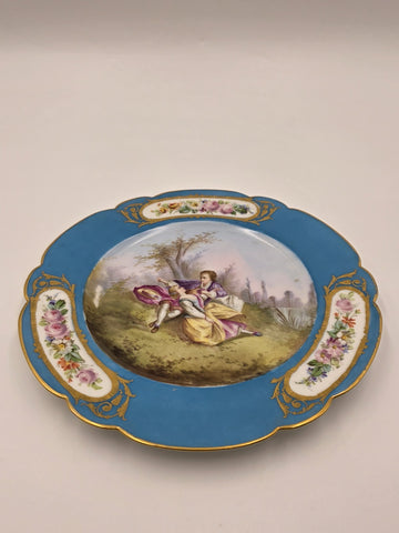Stunning Rare 1844 Sevres Chateau des Tuilleries Plate Courting Couple Gold Tone