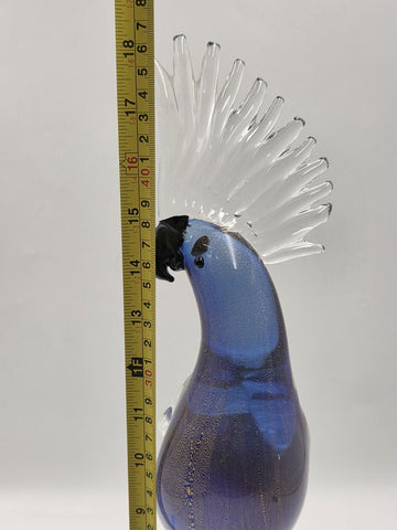 Vintage Murano Art Glass Cockatoo Parrot 18" Blue Gold Aventurine Formia Italy